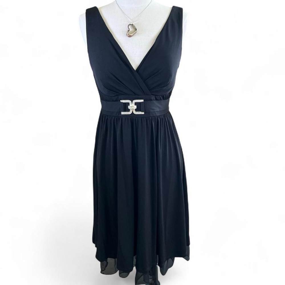 Connected Apparel Black Belted Midi Dress (NWT) - Size 10